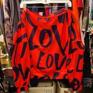 Source Unknown Red and Black Love Print Blouse